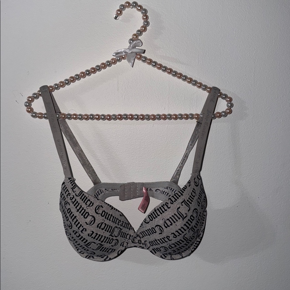 Juicy Couture Gray Logo Print Padded Underwire Bra
